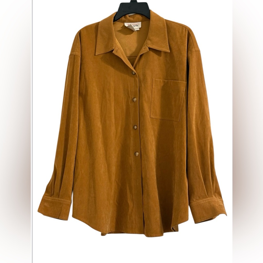 Talbots women’s Large long sleeve button down golden taupe shirt/jacket